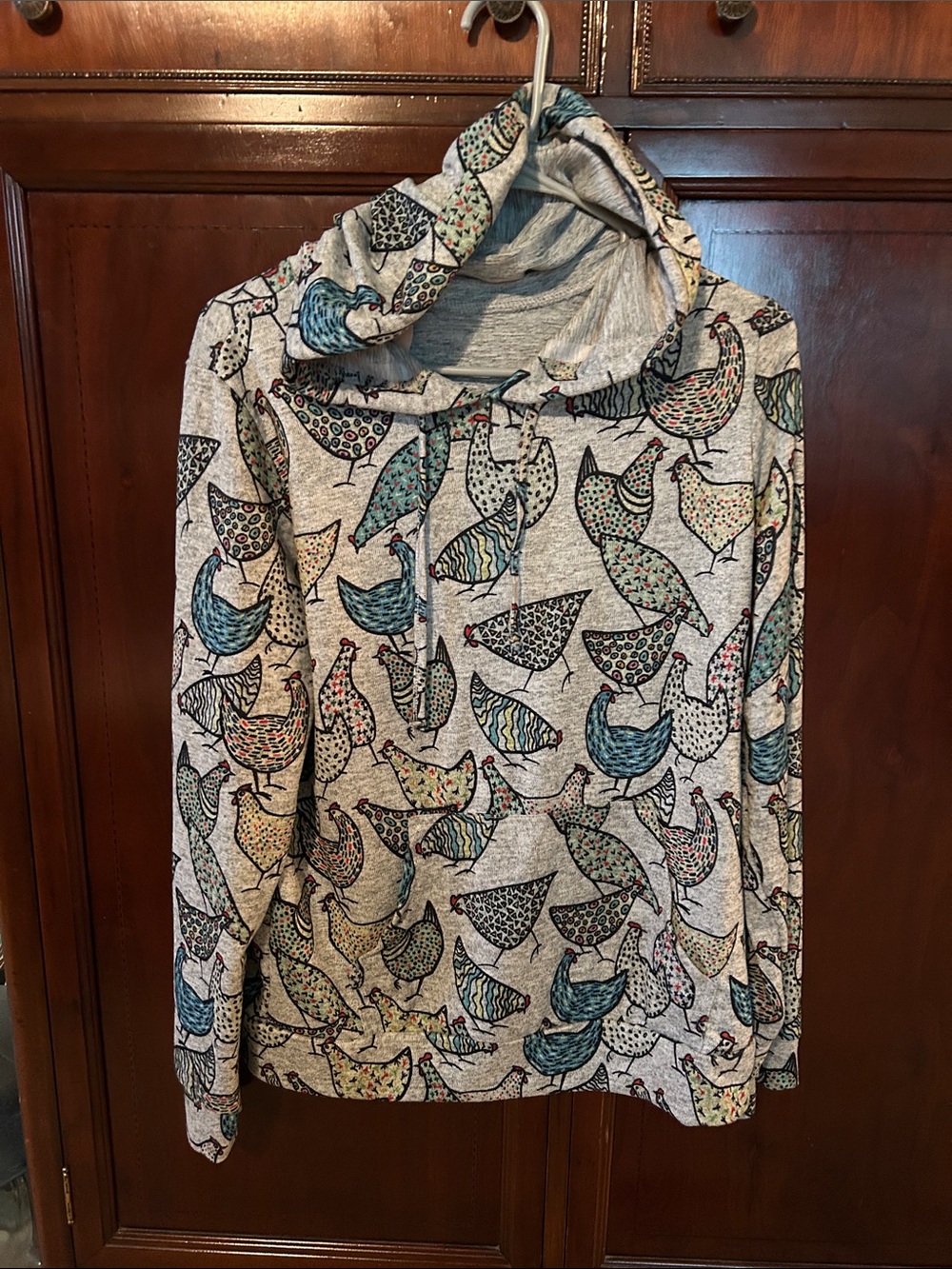 La soul Women's Gray Hoodie Top with Multicolor Bird Print